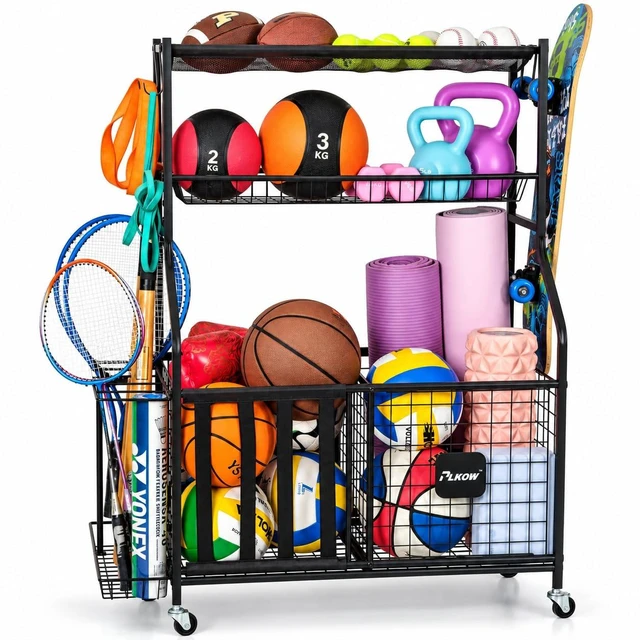 Main image of Sports Equipment Storage for Garage, Ball Storage Organizer | Large-capacity sports organizer with easy-access elastic front for balls, bats, helmets, toys and everyday garage gear.