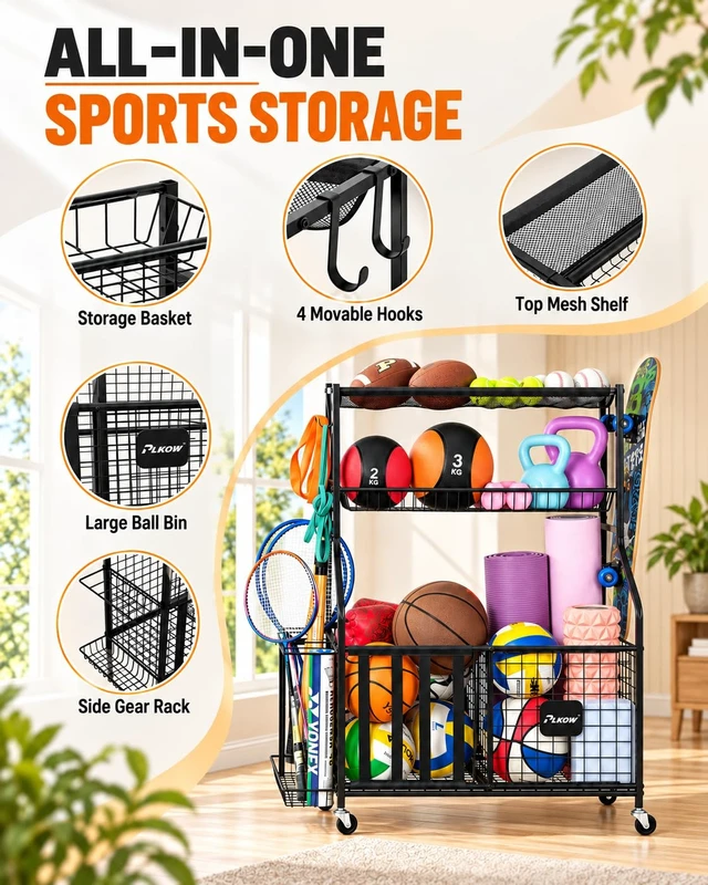 Alt view image 3 of 7 - Sports Equipment Storage for Garage, Ball Storage Organizer | Large-capacity sports organizer with easy-access elastic front for balls, bats, helmets, toys and everyday garage gear.