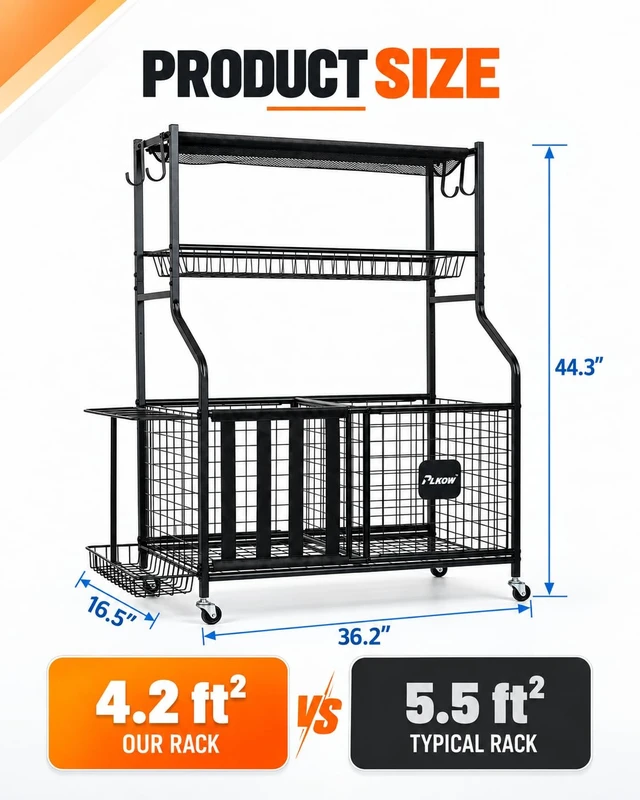 Alt view image 6 of 7 - Sports Equipment Storage for Garage, Ball Storage Organizer | Large-capacity sports organizer with easy-access elastic front for balls, bats, helmets, toys and everyday garage gear.