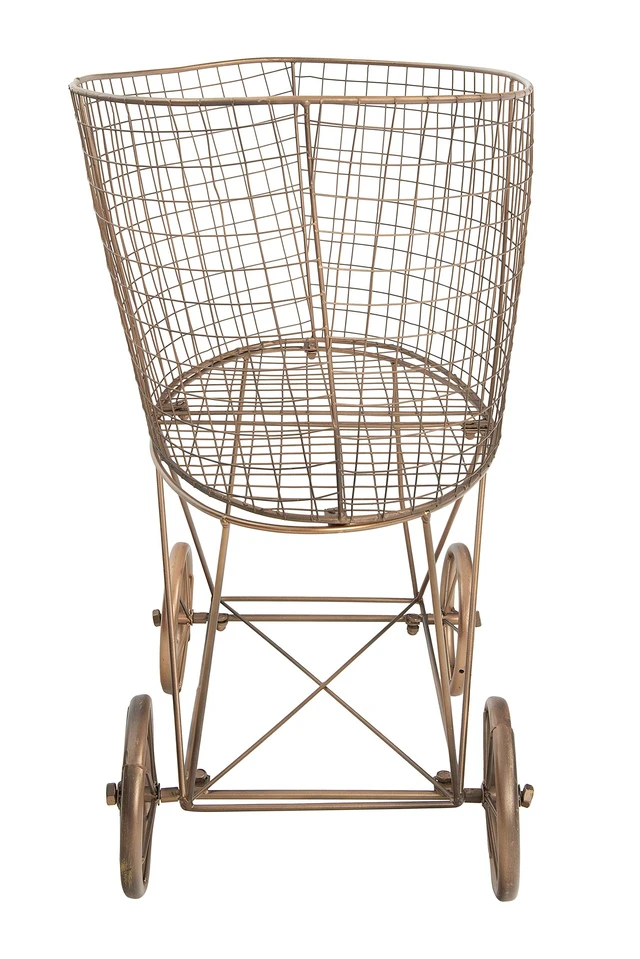 Alt view image 5 of 7 - Vintage Reproduction Decorative Metal Laundry Basket on Wheels, Copper