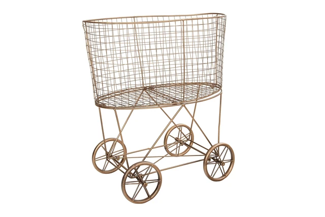 Alt view image 6 of 7 - Vintage Reproduction Decorative Metal Laundry Basket on Wheels, Copper