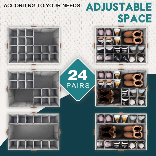 Alt view image 3 of 5 - 2 Pack Shoe Organizer for Closet Foldable Storage Box with Clear Cover | Fits 24-48 Pairs Boots and Heels Sneaker Sandals Stackable with Adjustable Divider Space Saving Dorm Beige and Grey