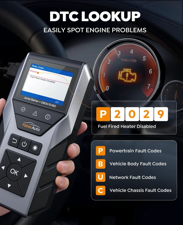 Alt view image 5 of 7 - 6000A Portable Car Jump Starter with OBD2 Scanner, Code Reader | Car Battery Jumper Starter Portable (All Gas/10L Diesel) Car Battery Jump Box Pack Jumper Cables, Diagnostic Tool 600LM Light