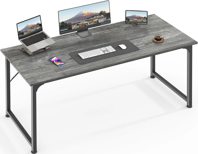 Main image of Modern Simple Office Desk, 55 Inch, Gaming & Work Desk with Storage, Large Legroom, Metal Frame, Grey
