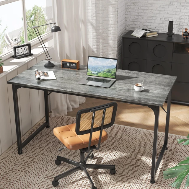 Alt view image 6 of 7 - Modern Simple Office Desk, 55 Inch, Gaming & Work Desk with Storage, Large Legroom, Metal Frame, Grey