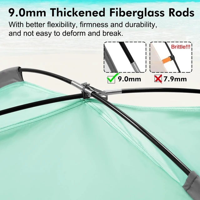 Alt view image 2 of 7 - Beach Tent Anti-UV Portable Sun Shade Shelter for 6 Person, Extendable Floor with 3 Ventilating Mesh Windows Plus Carrying Bag, Stakes and Guy Lines (Mint Green)