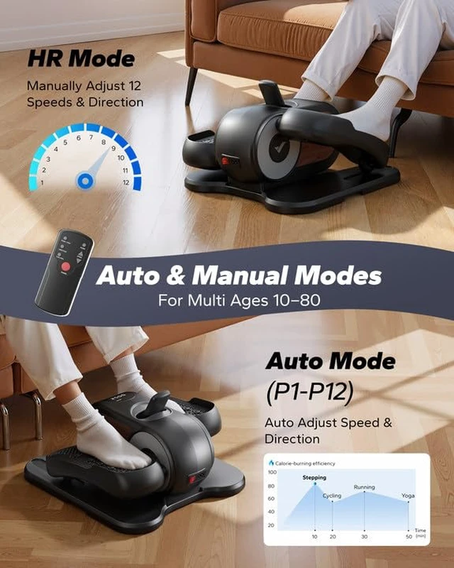 Alt view image 7 of 7 - Under Desk Elliptical, Leg Exerciser While Sitting for Seniors | Quiet Portable Electric Seated Pedal Exerciser Machine with Remote Control & 12-Speeds for Home Office (Black)