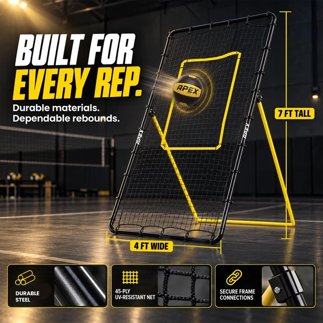 Alt view image 6 of 7 - Volleyball Rebounder, Adjustable Angle 7x4 ft Bounce Back Net | Volleyball Training Equipment with Angle Customization for Practicing Volleying, Bumping, Spiking Durable & Portable
