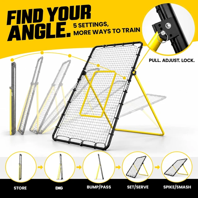 Alt view image 5 of 7 - Volleyball Rebounder, Adjustable Angle 7x4 ft Bounce Back Net | Volleyball Training Equipment with Angle Customization for Practicing Volleying, Bumping, Spiking Durable & Portable