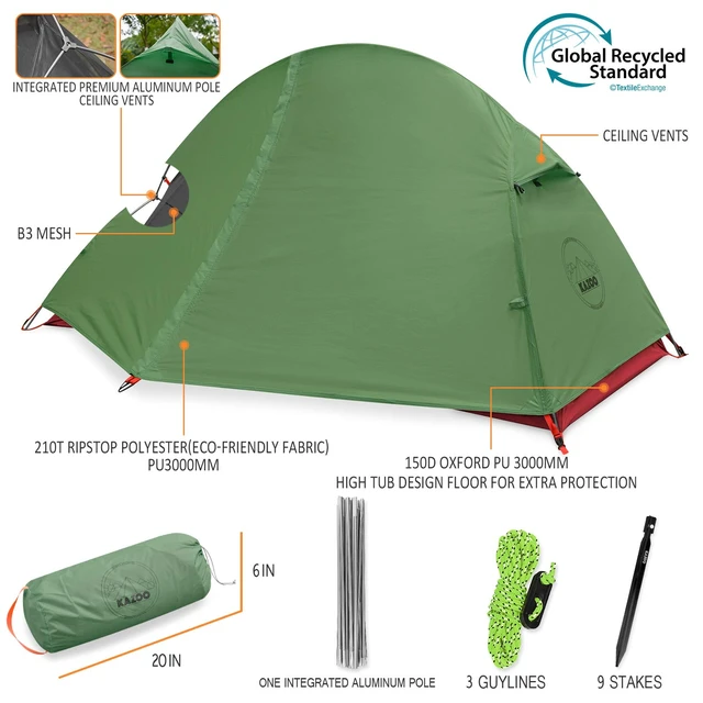 Alt view image 2 of 7 - Waterproof Backpacking Tent Ultralight 1 Person Lightweight Camping Tents 1 People Hiking Tents Aluminum Frame Double Layer (Eco-Friendly Fabric) (Army Green)