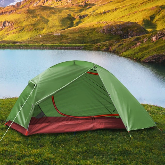 Alt view image 4 of 7 - Waterproof Backpacking Tent Ultralight 1 Person Lightweight Camping Tents 1 People Hiking Tents Aluminum Frame Double Layer (Eco-Friendly Fabric) (Army Green)