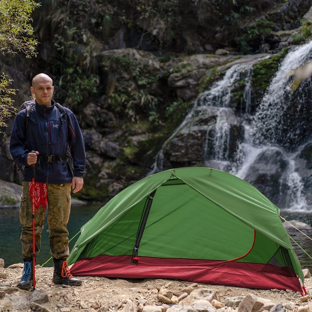 Alt view image 5 of 7 - Waterproof Backpacking Tent Ultralight 1 Person Lightweight Camping Tents 1 People Hiking Tents Aluminum Frame Double Layer (Eco-Friendly Fabric) (Army Green)