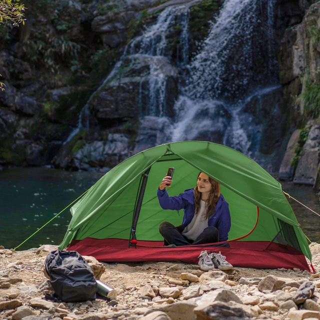 Alt view image 7 of 7 - Waterproof Backpacking Tent Ultralight 1 Person Lightweight Camping Tents 1 People Hiking Tents Aluminum Frame Double Layer (Eco-Friendly Fabric) (Army Green)