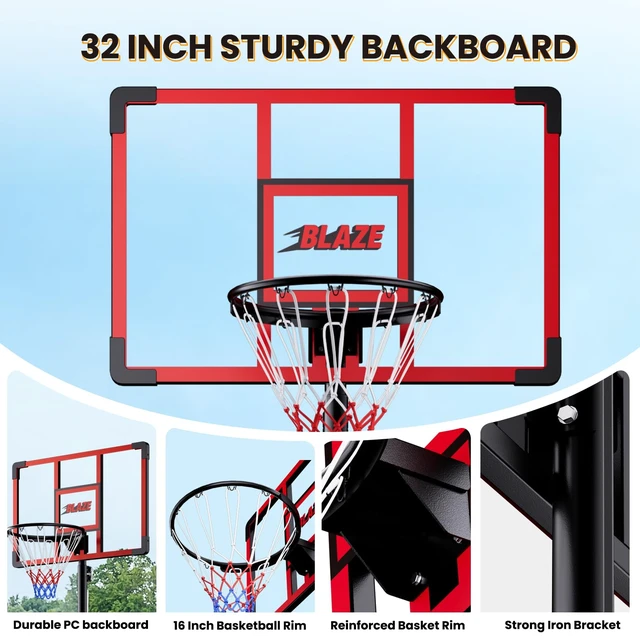 Alt view image 2 of 7 - Portable Basketball Hoop 4.18.5FT Adjustable, 32" Shatterproof Backboard, Fillable Base with Weight Bag & Wheels, Outdoor Basketball Goal for Kids & Teens Backyard Driveway(Red)