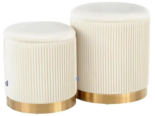 Main image of Round Ottoman with Storage Set of 2 White Vanity Stool Foot Rest | Removable Lid, Gold and White Ottoman,Hidden Storage Stool, Small Coffee Table for Living Room,Nest Packing, Assembly Free