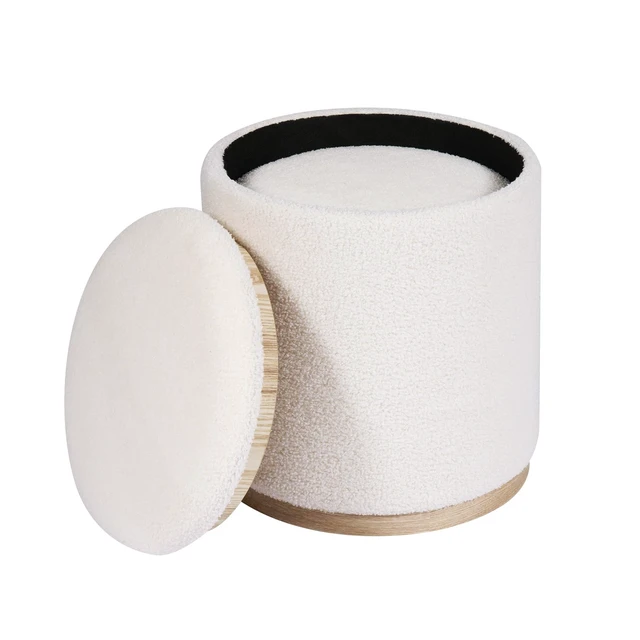 Alt view image 5 of 7 - Round Storage Ottoman Set of 2, Cream Boucle Stools with Tray | Round Ottoman with Removable Tray and Hidden Storage for Bedroom, Living Room or Dorm