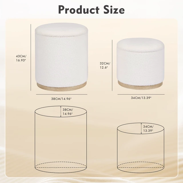 Alt view image 6 of 7 - Round Storage Ottoman Set of 2, Cream Boucle Stools with Tray | Round Ottoman with Removable Tray and Hidden Storage for Bedroom, Living Room or Dorm