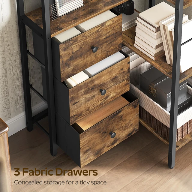 Alt view image 5 of 7 - Corner Bookshelf, 7 Tier Bookcase with 3 Drawers, Storage Corner Shelf, Freestanding Tall L-Shaped Display Shelf, Industrial Style, for Living Room, Home Office, Rustic Brown and Black SJ10BR