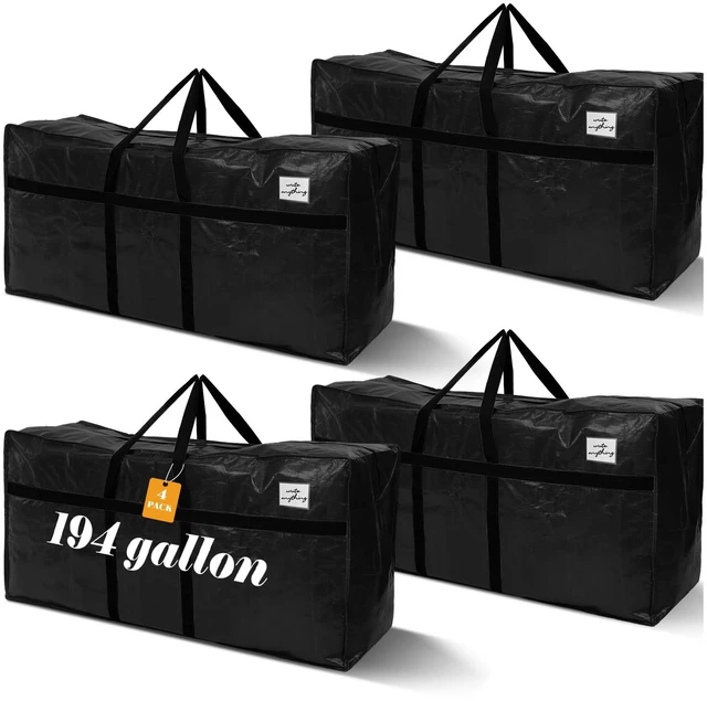 Main image of 4 Pcs 194 Gallon Extra Large Moving Bags Heavy Duty Storage Bag | with Strong Zipper Handle Foldable XXL Jumbo Storage Tote Packing Moving Box for College Dorm Travel Cloth Duffle (Black)
