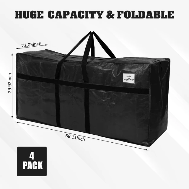 Alt view image 2 of 7 - 4 Pcs 194 Gallon Extra Large Moving Bags Heavy Duty Storage Bag | with Strong Zipper Handle Foldable XXL Jumbo Storage Tote Packing Moving Box for College Dorm Travel Cloth Duffle (Black)