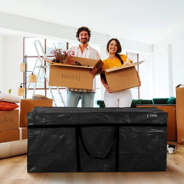 Alt view image 6 of 7 - 4 Pcs 194 Gallon Extra Large Moving Bags Heavy Duty Storage Bag | with Strong Zipper Handle Foldable XXL Jumbo Storage Tote Packing Moving Box for College Dorm Travel Cloth Duffle (Black)
