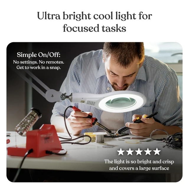 Alt view image 3 of 7 - LightView PRO Magnifying Desk Lamp, 2.25x Light Magnifier, Adjustable Magnifying Glass with Light for Crafts, Reading, Close Work - White
