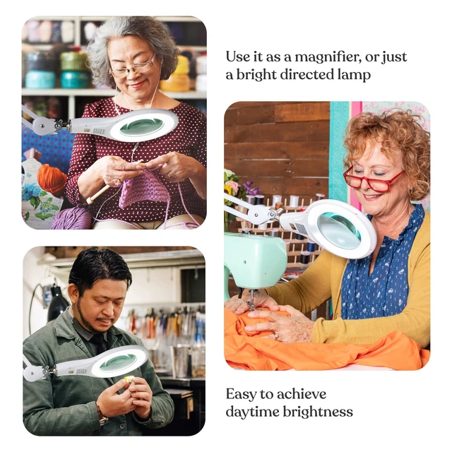 Alt view image 6 of 7 - LightView PRO Magnifying Desk Lamp, 2.25x Light Magnifier, Adjustable Magnifying Glass with Light for Crafts, Reading, Close Work - White