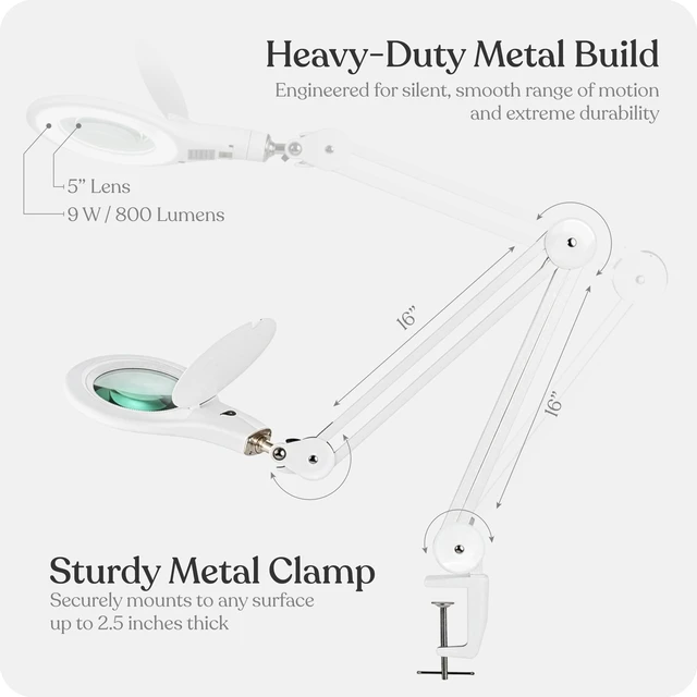 Alt view image 5 of 7 - LightView PRO Magnifying Desk Lamp, 2.25x Light Magnifier, Adjustable Magnifying Glass with Light for Crafts, Reading, Close Work - White