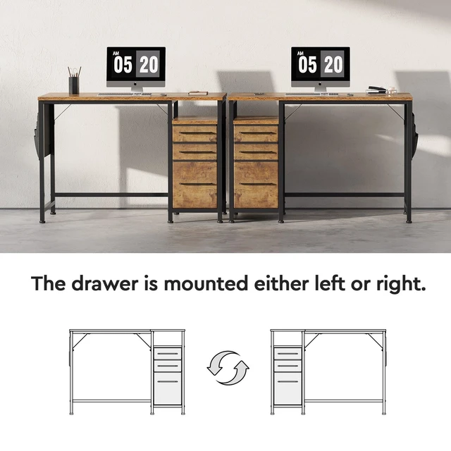 Alt view image 5 of 7 - Maihail Small Desk with Drawers, Office Desk with Storage Shelves, Brown2 | 40 Inch Desktop, Metal Frame, 3 Fabric Drawers, Storage Shelves, Computer & Writing Desk, Office Gaming Workstation