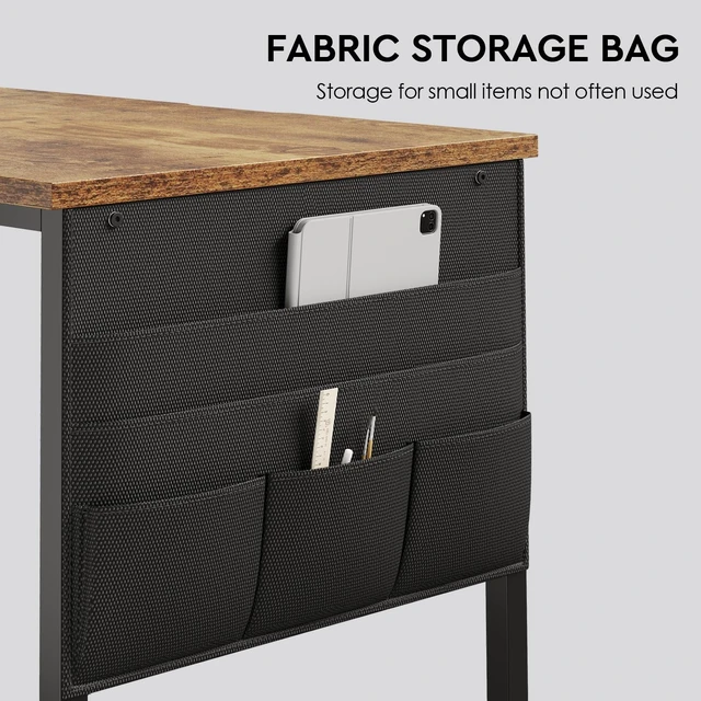 Alt view image 7 of 7 - Maihail Small Desk with Drawers, Office Desk with Storage Shelves, Brown2 | 40 Inch Desktop, Metal Frame, 3 Fabric Drawers, Storage Shelves, Computer & Writing Desk, Office Gaming Workstation