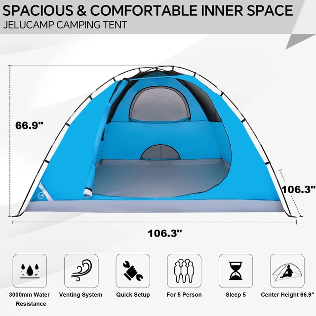 Alt view image 2 of 7 - 5/6 Person Dome Tents for Camping, Lightweight Portable Family Dome Tent, Easy Setup Waterproof Camping Tent for 3 Season, 4 Person Outdoor Tent, Blue