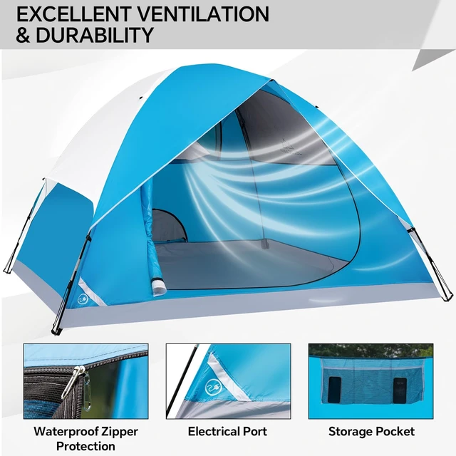 Alt view image 3 of 7 - 5/6 Person Dome Tents for Camping, Lightweight Portable Family Dome Tent, Easy Setup Waterproof Camping Tent for 3 Season, 4 Person Outdoor Tent, Blue