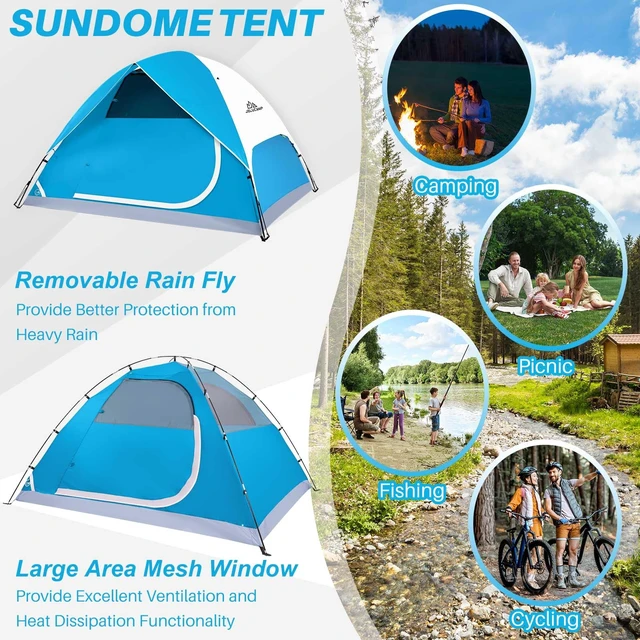Alt view image 5 of 7 - 5/6 Person Dome Tents for Camping, Lightweight Portable Family Dome Tent, Easy Setup Waterproof Camping Tent for 3 Season, 4 Person Outdoor Tent, Blue