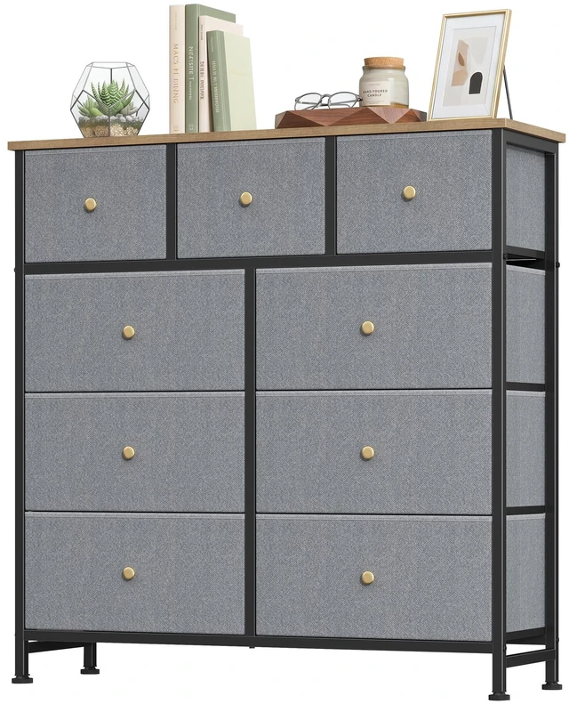 Main image of 9 Drawer Dresser for Bedroom, Fabric Storage Drawer Unit | Closet Organizer with Wooden Top Steel Frame Chest of Drawers for Bedroom, Entryway, Dorm, Blue