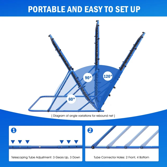 Alt view image 2 of 7 - 6x5FT Soccer Baseball Rebounder Net, Volleyball Softball Rebound Pitch Back | Quick-Switch Angle Soccer Net Training for Control, Passing Practice