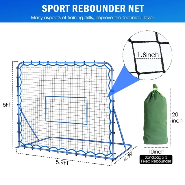 Alt view image 6 of 7 - 6x5FT Soccer Baseball Rebounder Net, Volleyball Softball Rebound Pitch Back | Quick-Switch Angle Soccer Net Training for Control, Passing Practice
