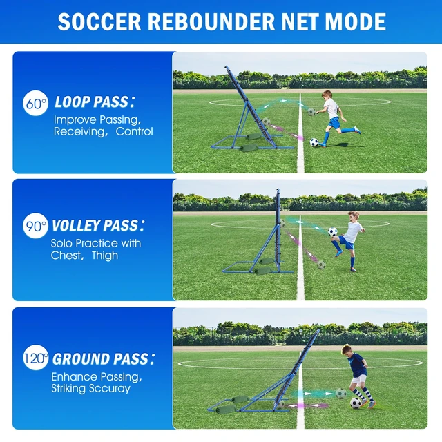 Alt view image 3 of 7 - 6x5FT Soccer Baseball Rebounder Net, Volleyball Softball Rebound Pitch Back | Quick-Switch Angle Soccer Net Training for Control, Passing Practice