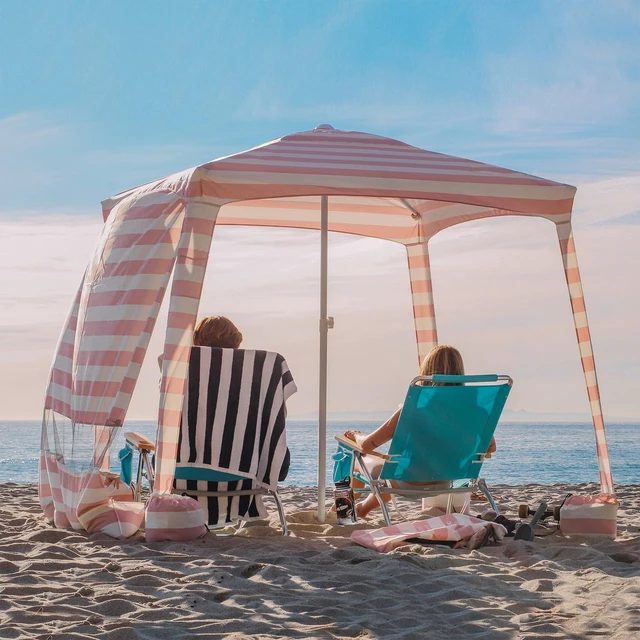 Alt view image 2 of 7 - Beach Cabana, 6.5'×6.5' Beach Canopy, Easy Set up and Take Down, Cabana Tent with Sand Pockets, Instant Sun Shade with Side Wall, Elegant Pink