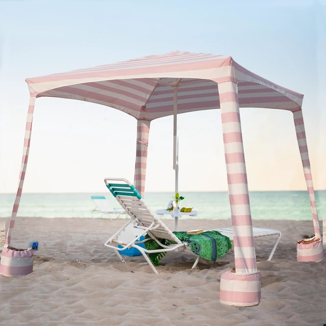 Alt view image 4 of 7 - Beach Cabana, 6.5'×6.5' Beach Canopy, Easy Set up and Take Down, Cabana Tent with Sand Pockets, Instant Sun Shade with Side Wall, Elegant Pink