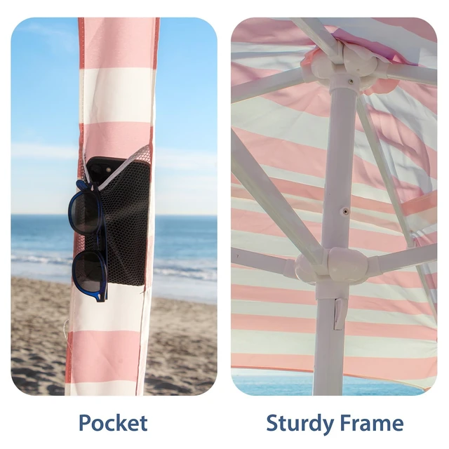 Alt view image 3 of 7 - Beach Cabana, 6.5'×6.5' Beach Canopy, Easy Set up and Take Down, Cabana Tent with Sand Pockets, Instant Sun Shade with Side Wall, Elegant Pink