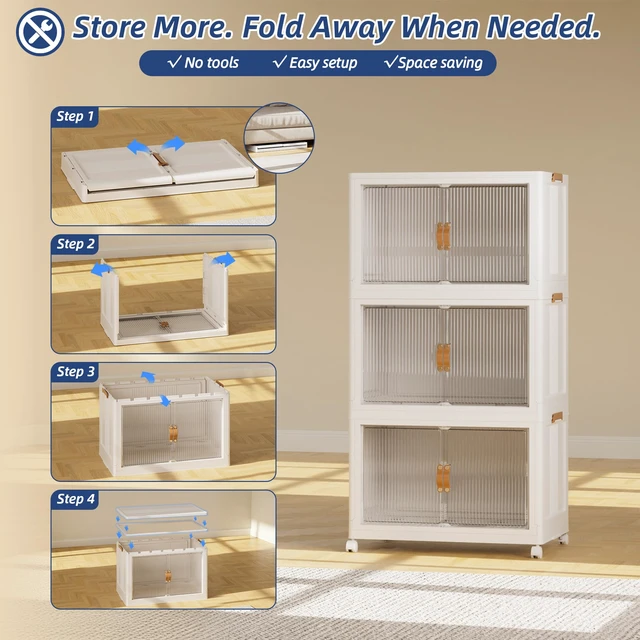 Alt view image 6 of 7 - Stackable Storage Bins with Lid, 143QT 3Pack Beige | 35 Gallon Stackable Storage Cabinet with Wheels, Storage Drawers,Foldable Storage Boxes for Closets,Bedroom,LivingRoom,Dorm