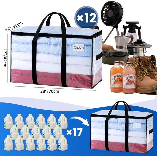 Alt view image 6 of 7 - 12 Pack Clear Extra Large Moving Bags,Storage Bag with Visible Window | 93L Heavy Duty Totes For Storage,Wrap Around Handles,Alternative to Moving Boxes, College Dorm,Perfect for Moving