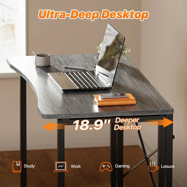 Alt view image 3 of 7 - Folding Desk for Small Spaces, 39.4 Inch Foldable Computer Table | Easy Assembly, Small Writing Work Office Computer Desk, for Home Office, Study, Bedroom, Dorm, Space Saving, Grey