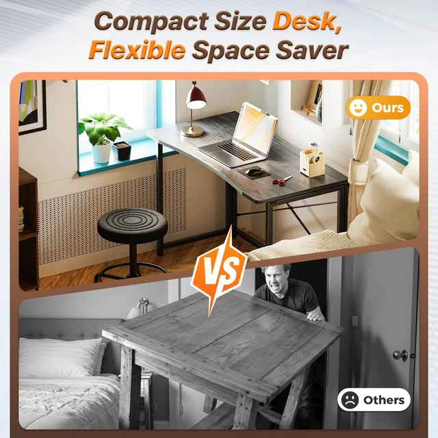 Alt view image 2 of 7 - Folding Desk for Small Spaces, 39.4 Inch Foldable Computer Table | Easy Assembly, Small Writing Work Office Computer Desk, for Home Office, Study, Bedroom, Dorm, Space Saving, Grey