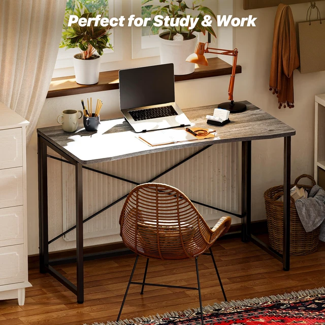 Alt view image 6 of 7 - Folding Desk for Small Spaces, 39.4 Inch Foldable Computer Table | Easy Assembly, Small Writing Work Office Computer Desk, for Home Office, Study, Bedroom, Dorm, Space Saving, Grey