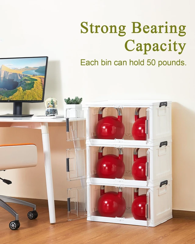 Alt view image 7 of 7 - 144QT Storage Bins with Lids for Closets, Office, Home, 3 Pack | Multi-Lid, Lockable Cabinet, Doors & Wheels, Foldable & Collapsible, Stackable Organizers, Plastic Drawers, Dorm, Game Day