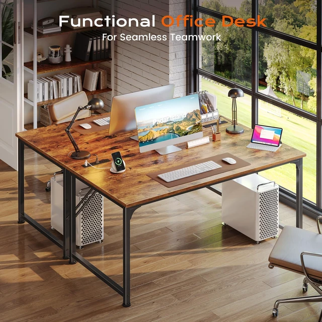 Alt view image 7 of 7 - 47 X 24 Inch Deeper Desk with Power Outlets | Computer Desk for Bedroom, Office Desk for Work from Home, Writing Study Gaming Table, Stable Metal Frame, Rustic Brown
