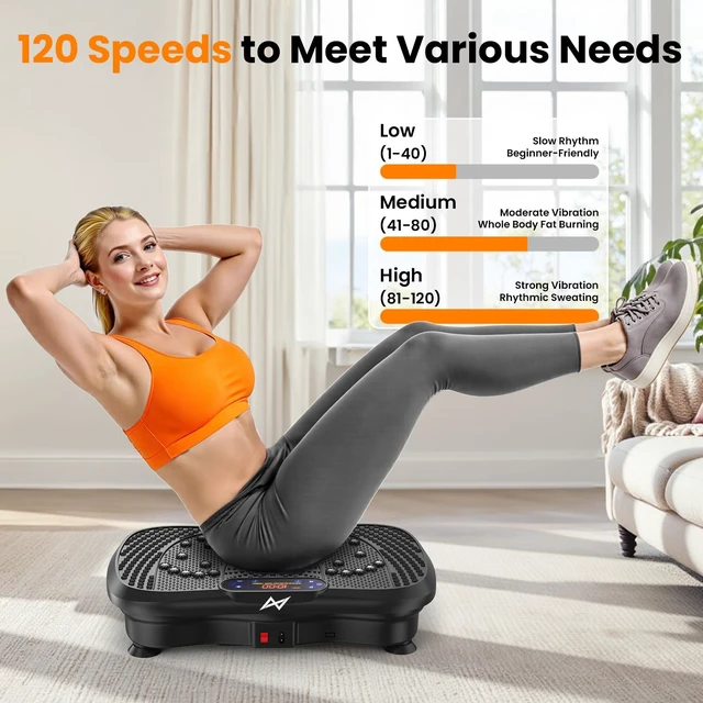 Alt view image 4 of 7 - Vibration Plate Exercise Machine Fitness Platform Body Vibrating Board | Powerful 200W Oscillating 120 Level Curved Design Shake Plate for Lymphatic Drainage Recovery Whole Body Toning With Handles
