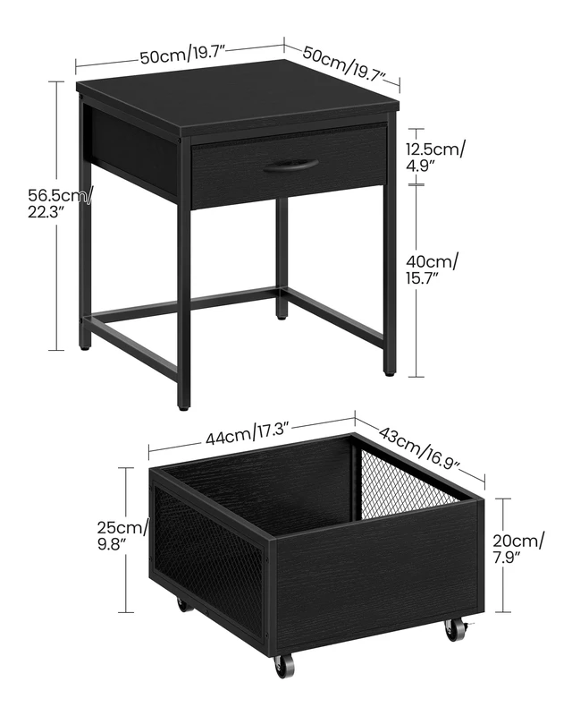 Alt view image 2 of 7 - End Table, 19.7 Inch Square Side Table, Mini Fridge Stand with Storage, Nightstand with Mobile Basket Cart, for Living Room, Bedroom, Black TBZ55BB