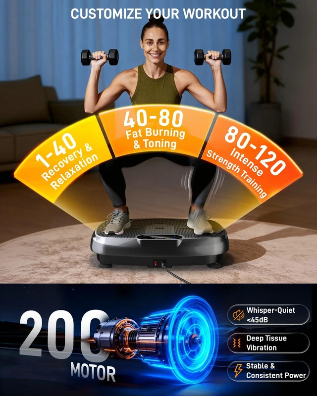 Alt view image 3 of 7 - Vibration Plate Exercise Machine, 3D Whole Body Vibration Platform for Lymphatic Drainage and Muscle Recovery, 450-lb Capacity Fitness Machine with Bluetooth Speaker and LED Display for Home Gym